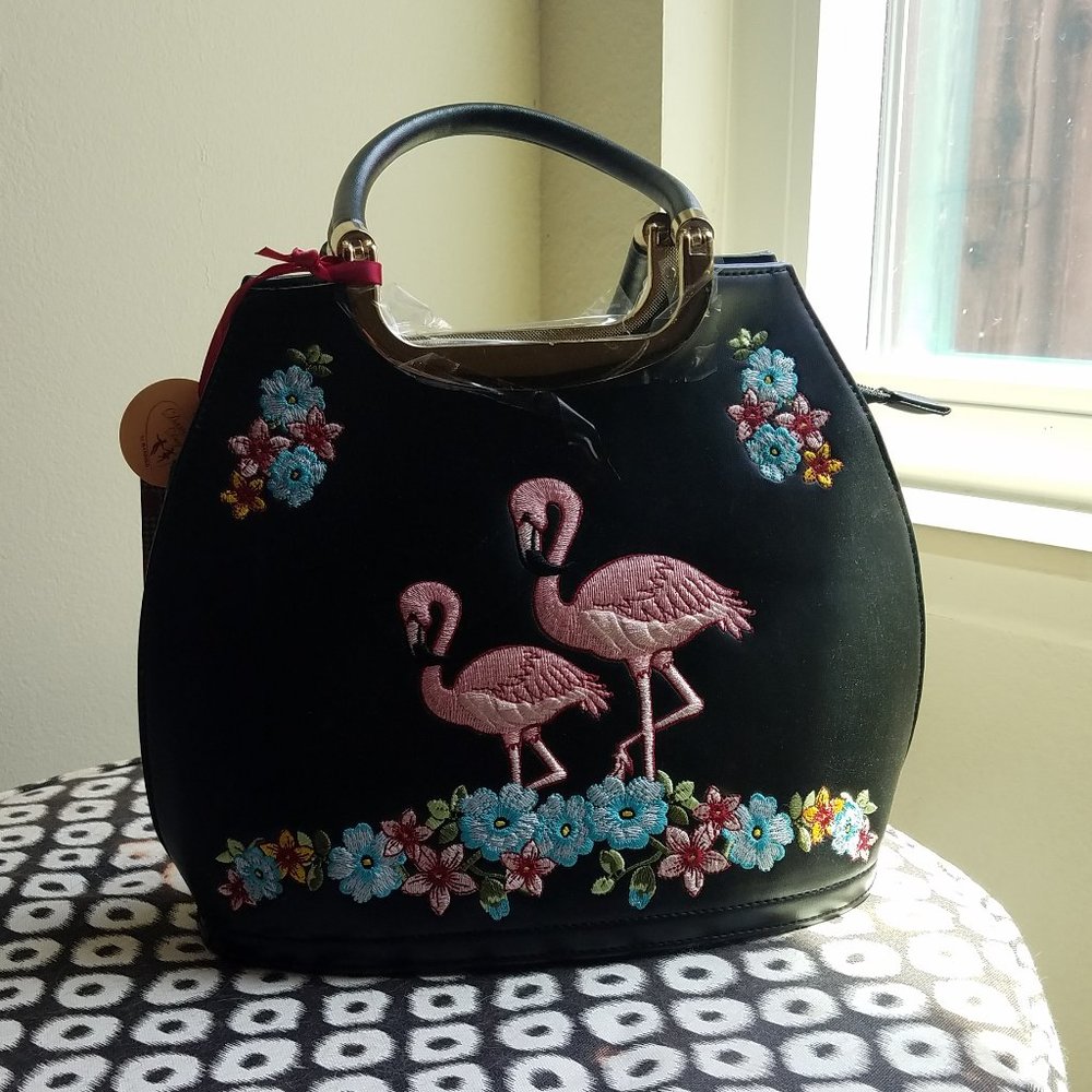 Banned dancing days embroidered flamingo bag